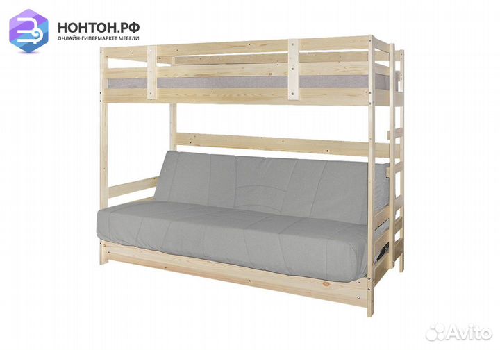 Двухъярусная кровать массив с диван-кроватью темно