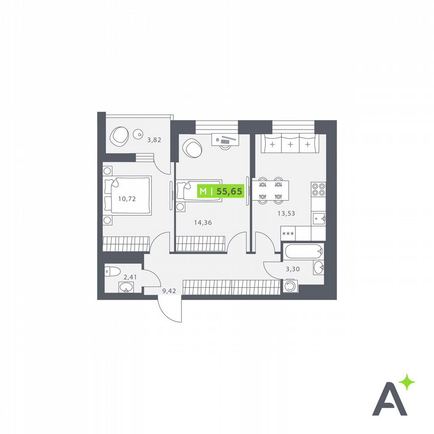 2-к. квартира, 55,7 м², 12/12 эт.