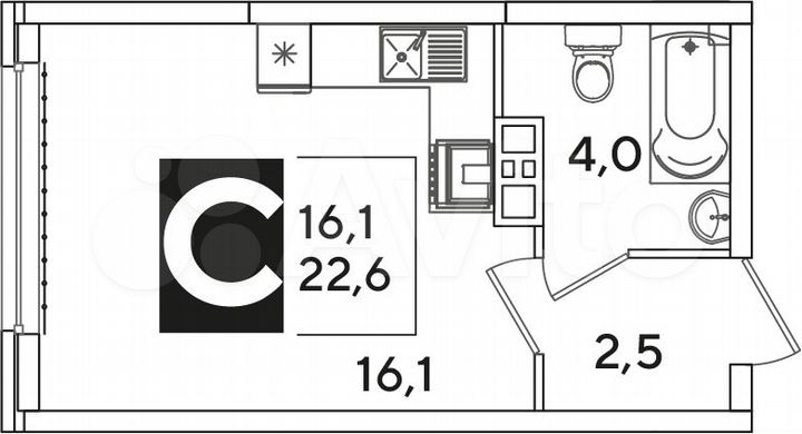 Квартира-студия, 22,6 м², 7/16 эт.