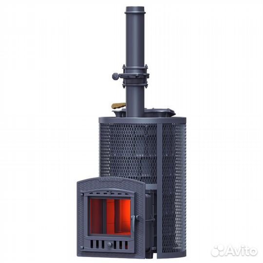 Чугунная печь для бани avangard зк 40 (П2) Ураган в круглой сетке