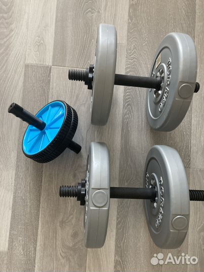 Гантели 2 по 10 кг + ролик для пресса