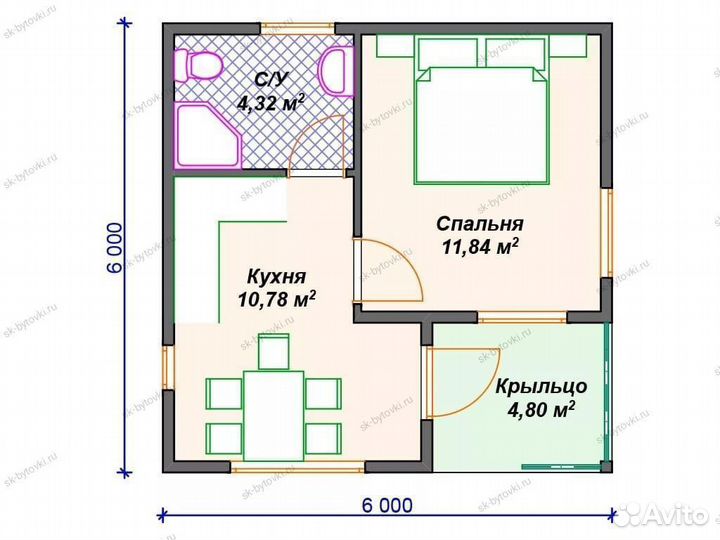 Каркасный дачный дом 6х6м с верандой