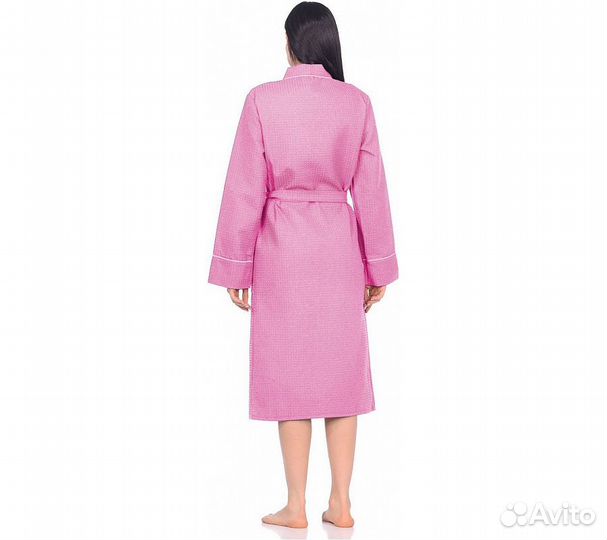 Халат вафельный Home One с кантом розовый 54