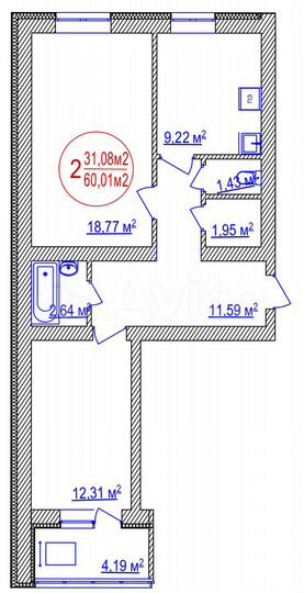 2-к. квартира, 60,1 м², 8/10 эт.