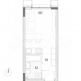 Апартаменты-студия, 22,5 м², 2/7 эт.