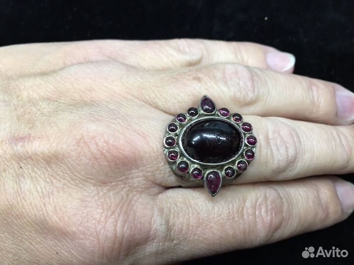 Мельхиор кольцо с крупным розовым камнем