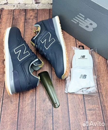 Кроссовки new balance 574 кожаные синие