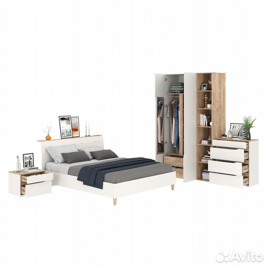 Гарнитур спальный Моби Муссон № 14 цвет белый/дуб эндгрейн элегантный, ортопед