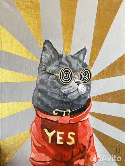 Интерьерная картина с котом в очках
