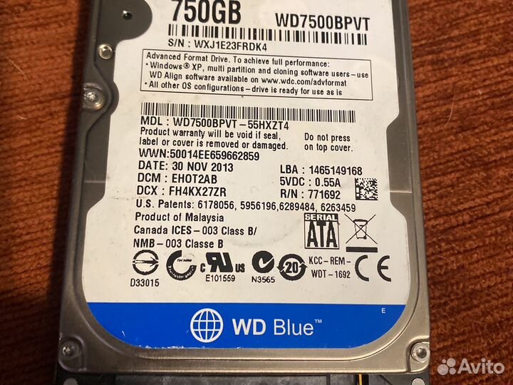 Жесткий диск для ноутбука и пк 750 гб