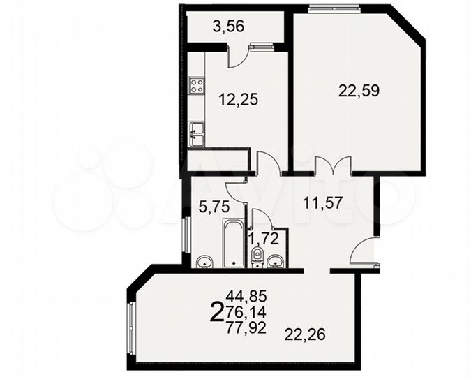 2-к. квартира, 77,9 м², 10/17 эт.