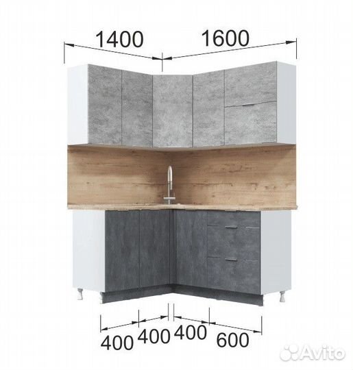 Кухня угловая Асти. Готовый комплект, бетон