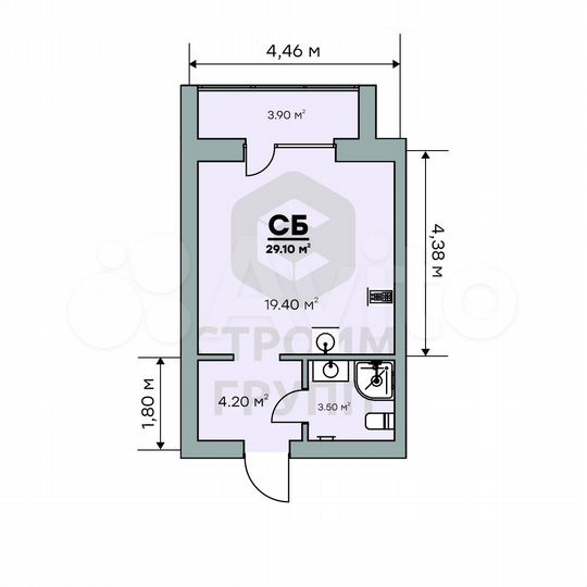 Квартира-студия, 29,1 м², 9/9 эт.