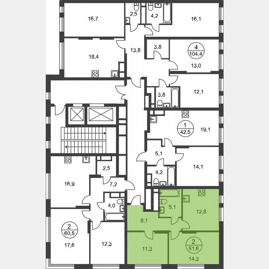 2-к. квартира, 51,6 м², 15/17 эт.