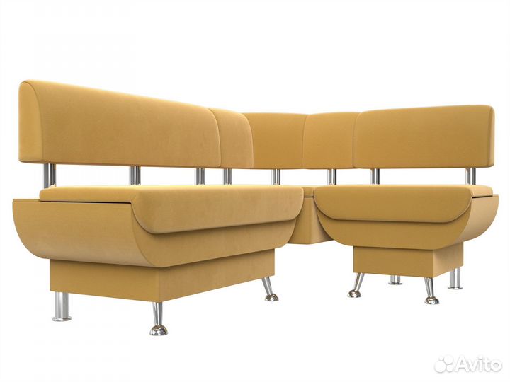 Диван кухонный угловой Альфа правый угол, микровельвет, желтый