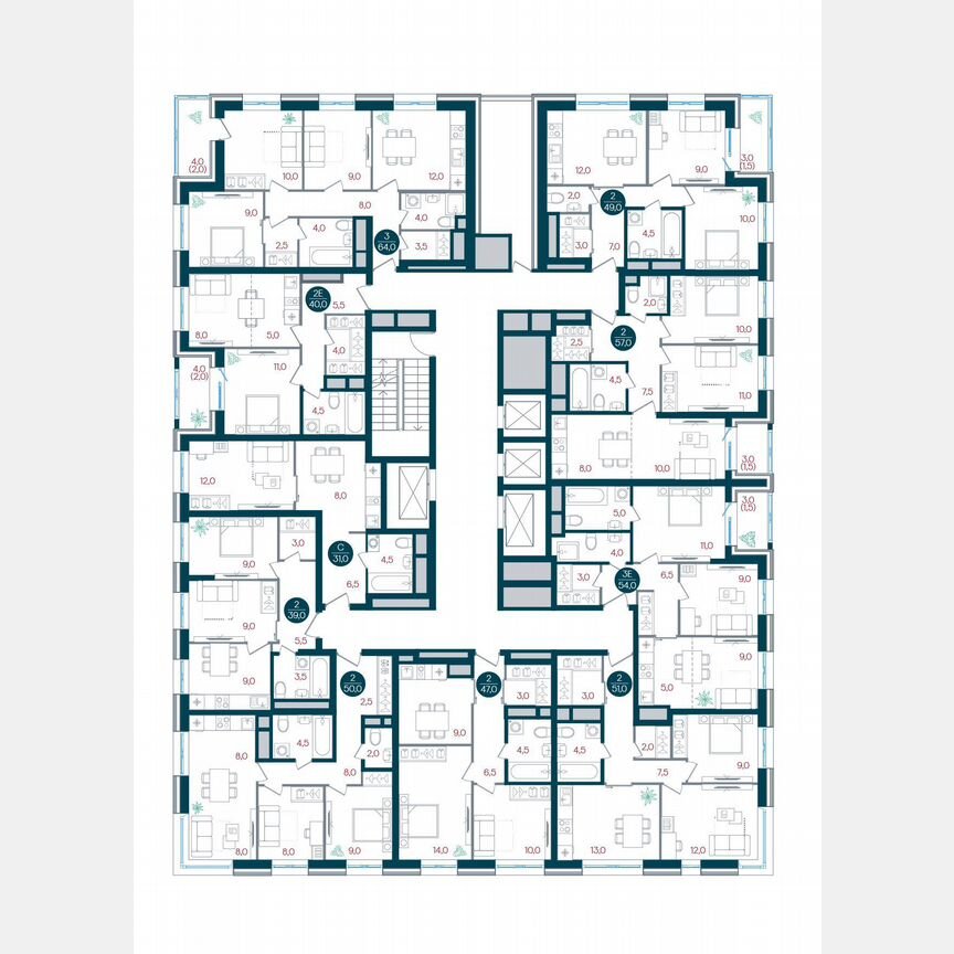 2-к. квартира, 57 м², 4/32 эт.