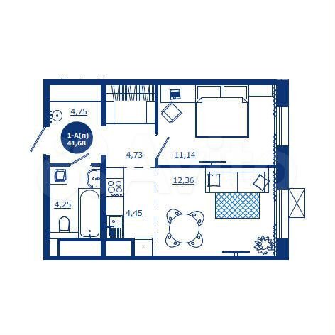 1-к. квартира, 41,7 м², 11/17 эт.