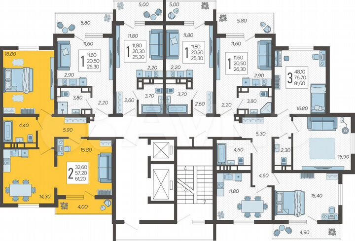 2-к. квартира, 61,2 м², 5/10 эт.