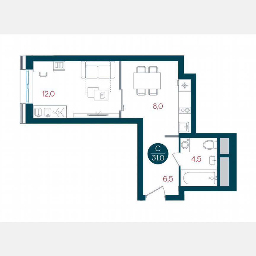 Квартира-студия, 34 м², 24/32 эт.