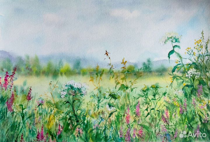 Картина акварелью. Пейзаж. Размер 30х40см