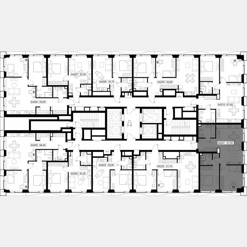 2-к. квартира, 67,5 м², 42/48 эт.