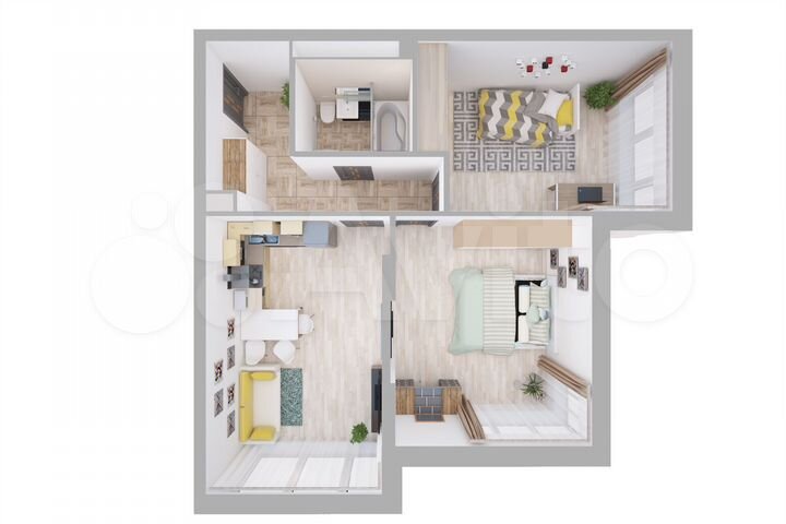 Своб. планировка, 62,8 м², 3/8 эт.