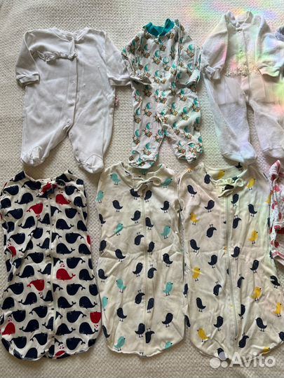 Вещи 0-3 месяца пакетом + постельное белье
