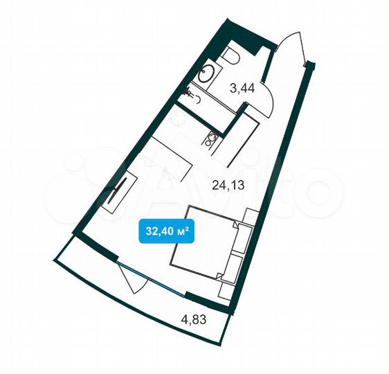 1-к. апартаменты, 32,4 м², 6/8 эт.