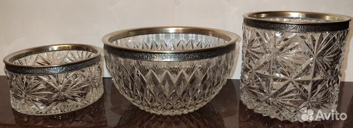 Хрустальные вазы салатницы конфетницы с мельхиором
