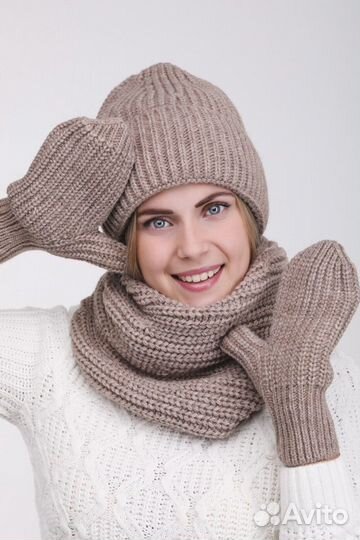 Шапка снуд варежки новые