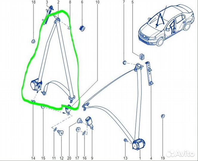 Ремень безопасности передний правый Renault Logan