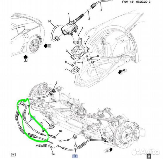 Трос ручника правый Chevrolet Corvette С7 LT1 2014