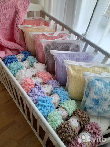 Плед новый,детский, вязанный из пряжи Ализе Пуффи