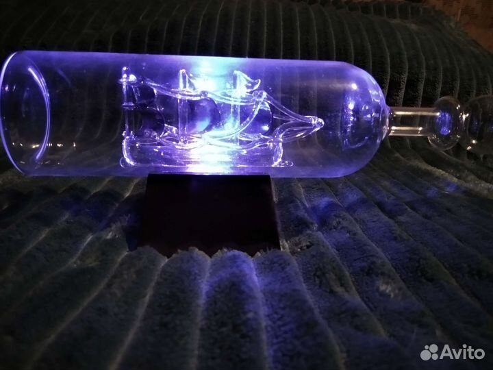 Корабль в бутылке стеклянный с подсветкой