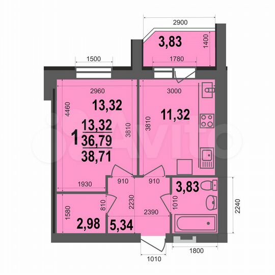 1-к. квартира, 38,7 м², 5/5 эт.