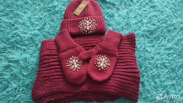 Комплект шапка, шарф, варежки