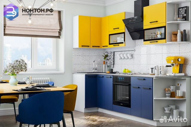 Кухня Техно 0.9 на 2.7 м компоновка №2 горчица соф