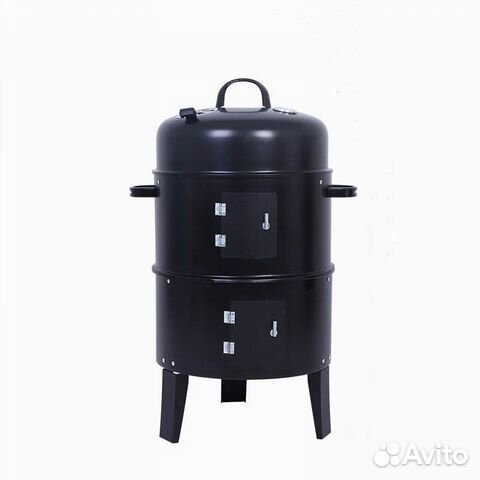 Круглый гриль - барбекю - коптильня 3 в 1, черный