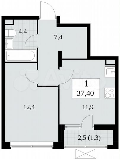 1-к. квартира, 37,4 м², 3/15 эт.