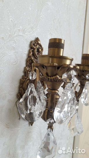 Бра на стену, бронза с хрусталем