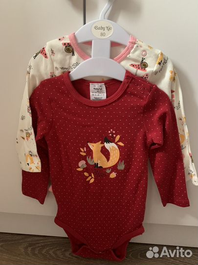 Новые 2 шт Боди для девочки с длинным рукавом 80