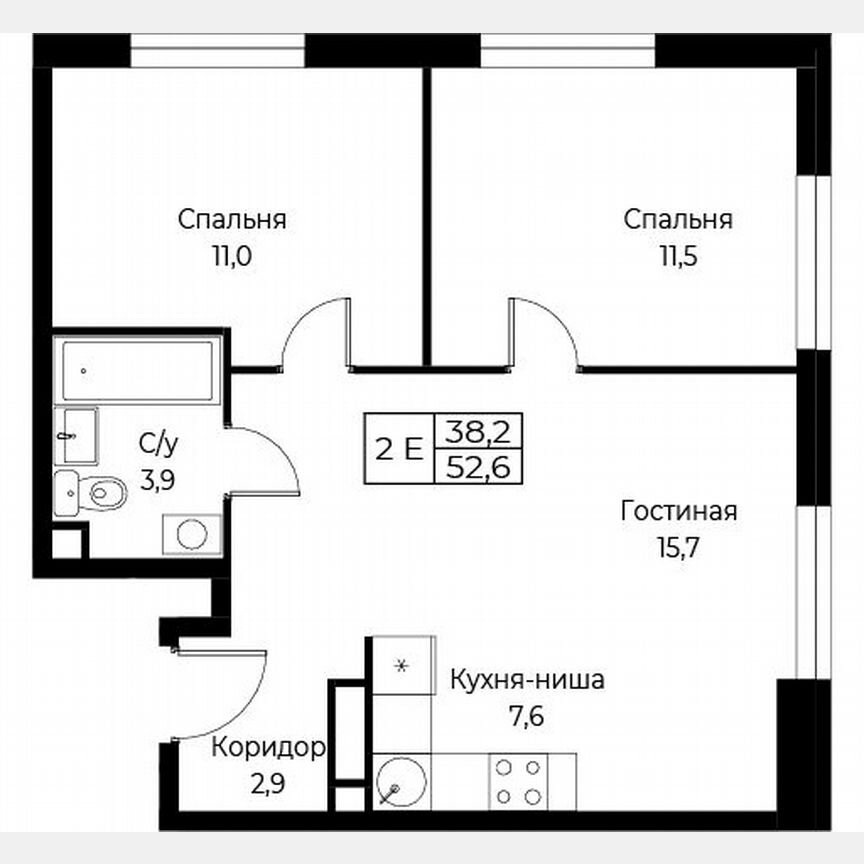 2-к. апартаменты, 52,6 м², 27/30 эт.