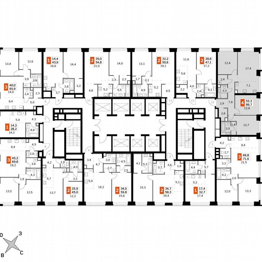 3-к. квартира, 86,7 м², 15/60 эт.