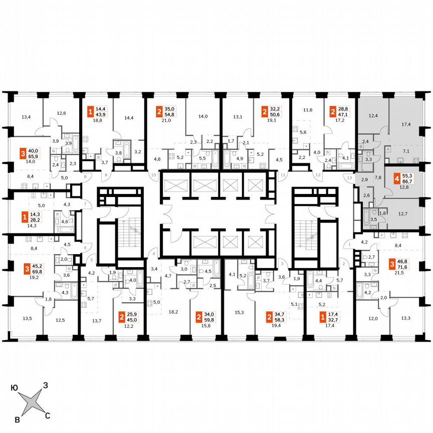 3-к. квартира, 86,7 м², 15/60 эт.