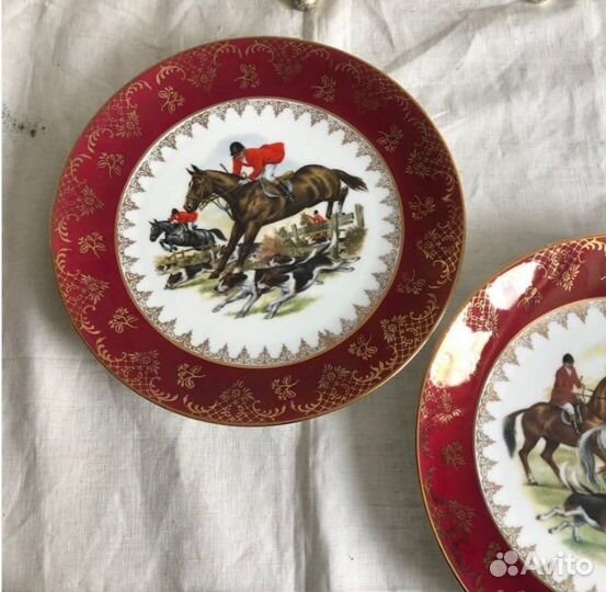 Парные тарелки с темой охоты винтаж