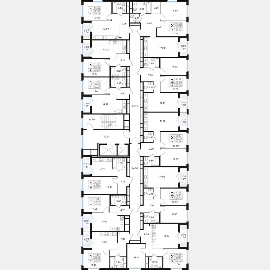 2-к. квартира, 54,6 м², 2/15 эт.