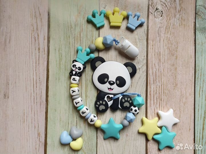 Именной силиконовый грызунок, держатель для соски