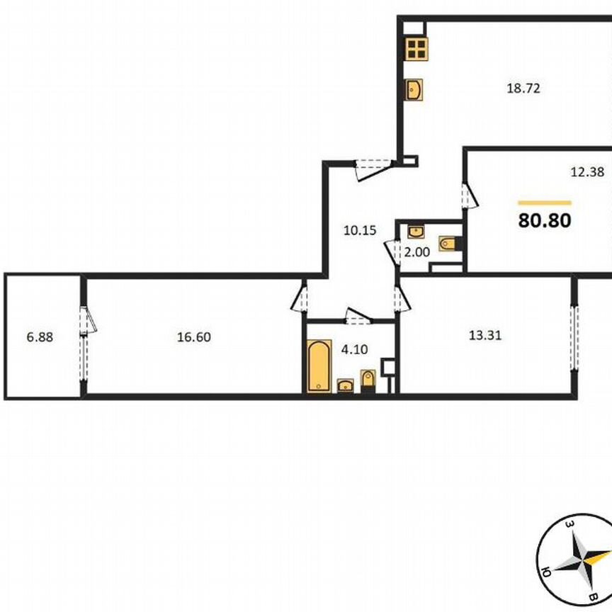 3-к. квартира, 80,8 м², 1/5 эт.