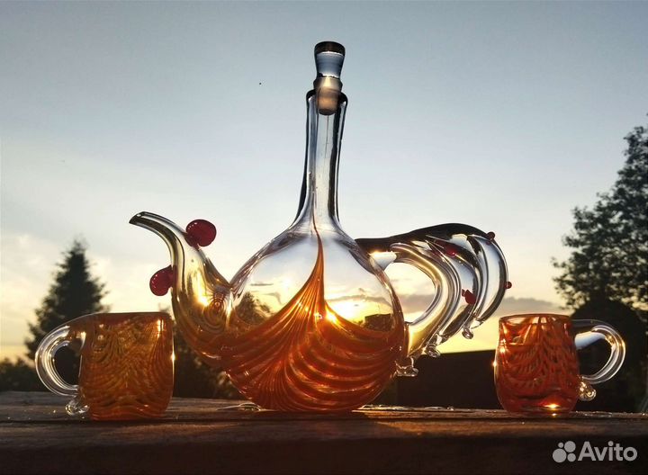 Ликерный набор стекло (штоф и 3 кружки)