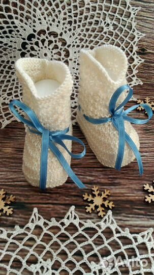 Вязанные пинетки носки 0-3 мес, новые, на выписку